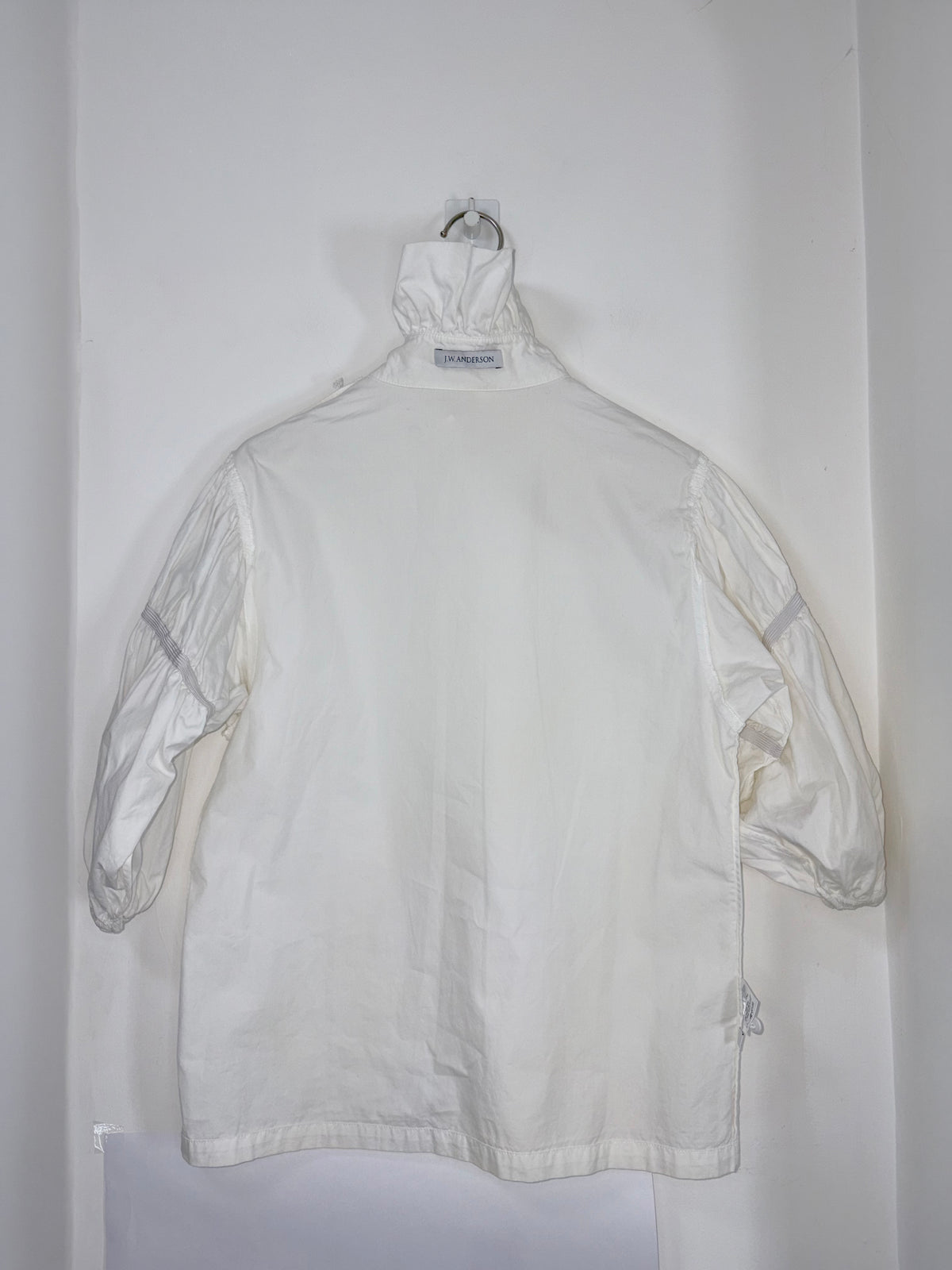 White Cotton Frill Neck Blouse Ruched Balloon Sleeves | Sz UK6