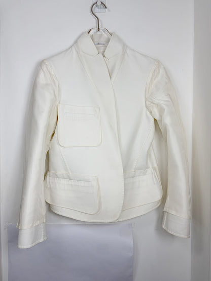 S/S 2013 White Cotton Blazer w/ Rounded Patch Pockets | Sz IT 38