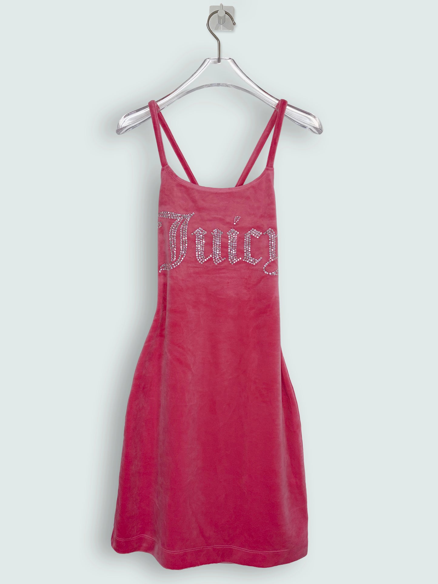 very soft Velour Velvet Rhinestone hot Pink Dress | Sz Small