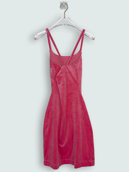 very soft Velour Velvet Rhinestone hot Pink Dress | Sz Small