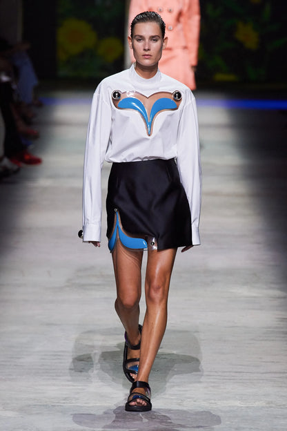 *RUNWAY* 2020 Spring Summer PVC Trimmed Mini Skirt | Sz UK8