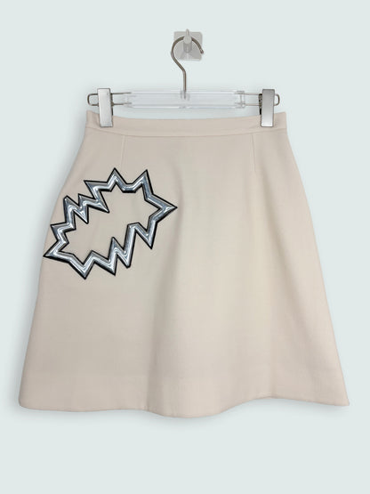 100% Wool Mini Skirt w/ Metallic Applique | Sz UK8
