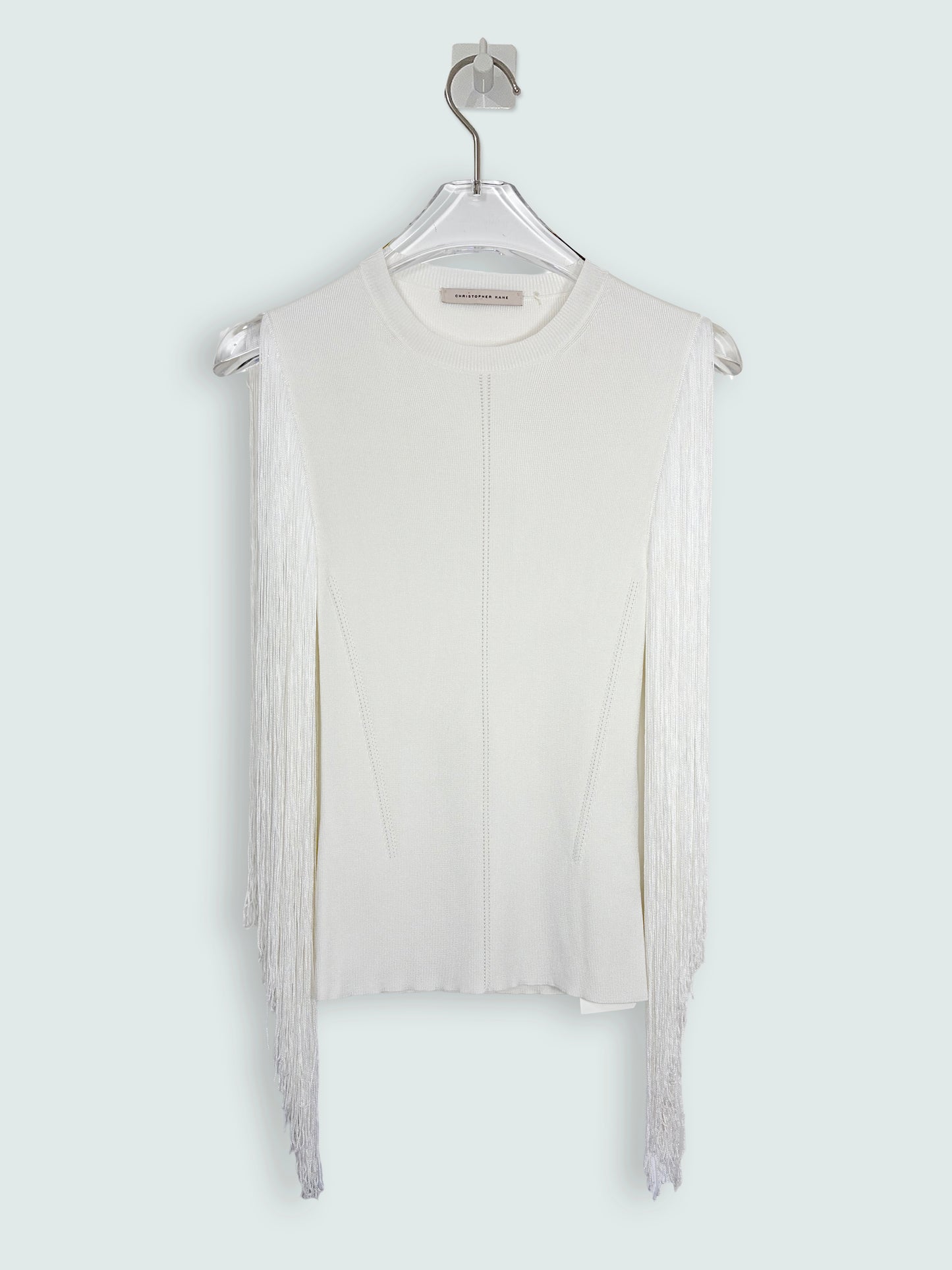 Fringe White Sleeveless Knit Top | Sz XSmall