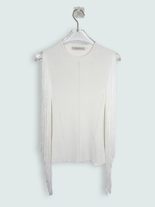 Fringe White Sleeveless Knit Top | Sz XSmall