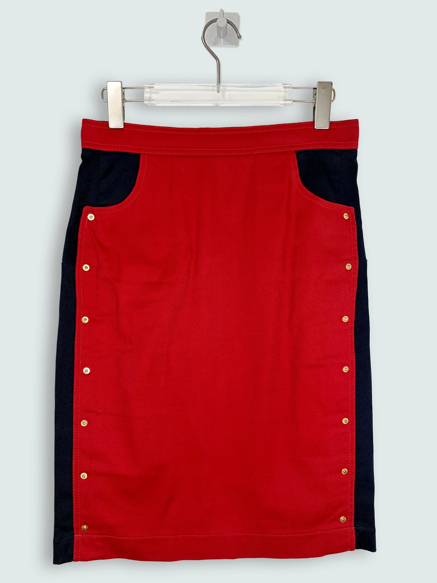 Red Navy Colorblock Rivet Pencil Skirt | Sz FR38