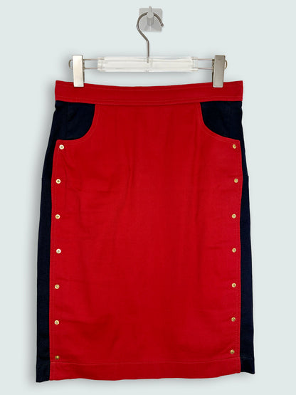 Red Navy Colorblock Rivet Pencil Skirt | Sz FR38