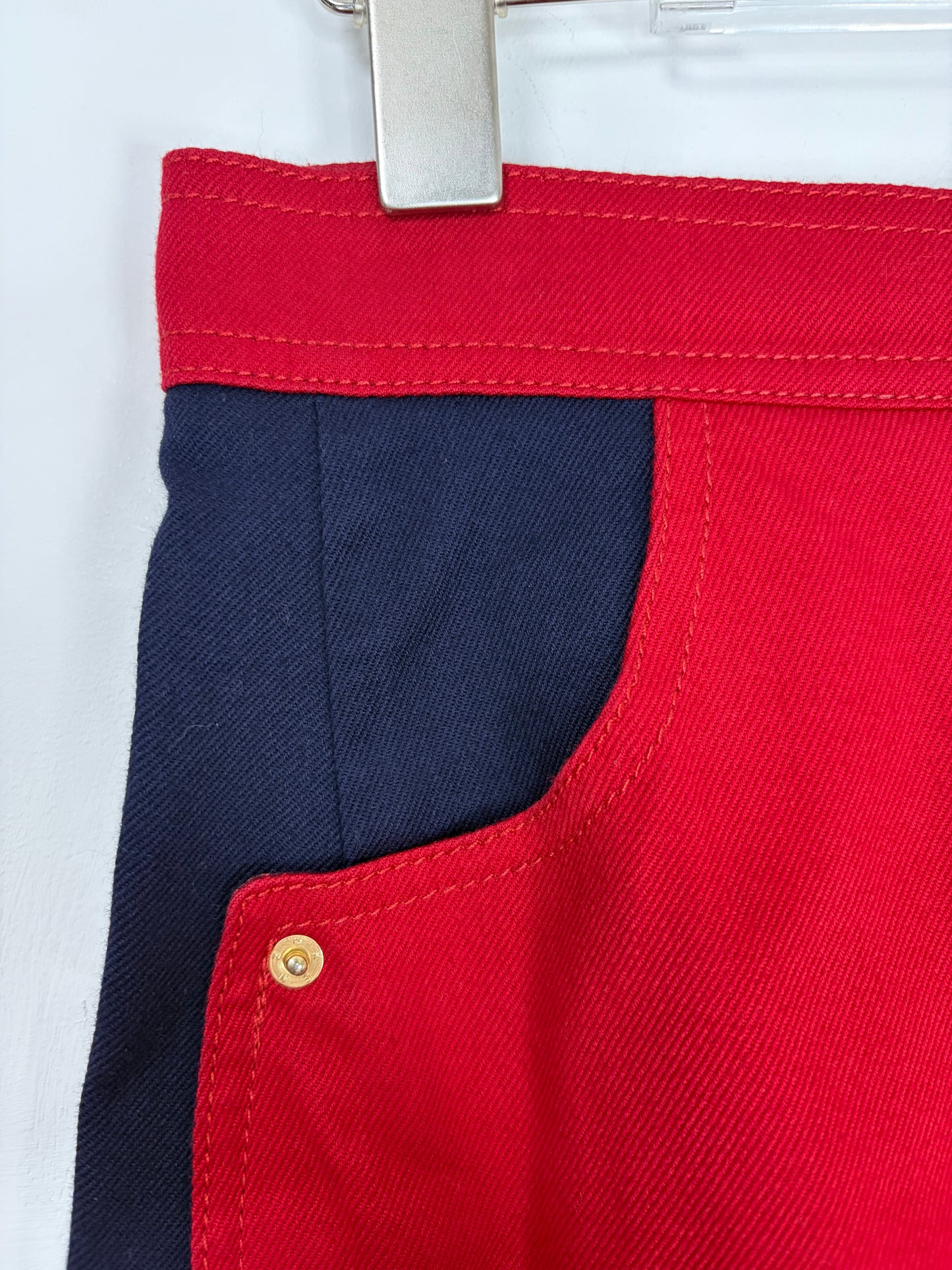 Red Navy Colorblock Rivet Pencil Skirt | Sz FR38