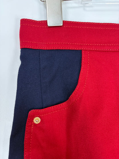 Red Navy Colorblock Rivet Pencil Skirt | Sz FR38