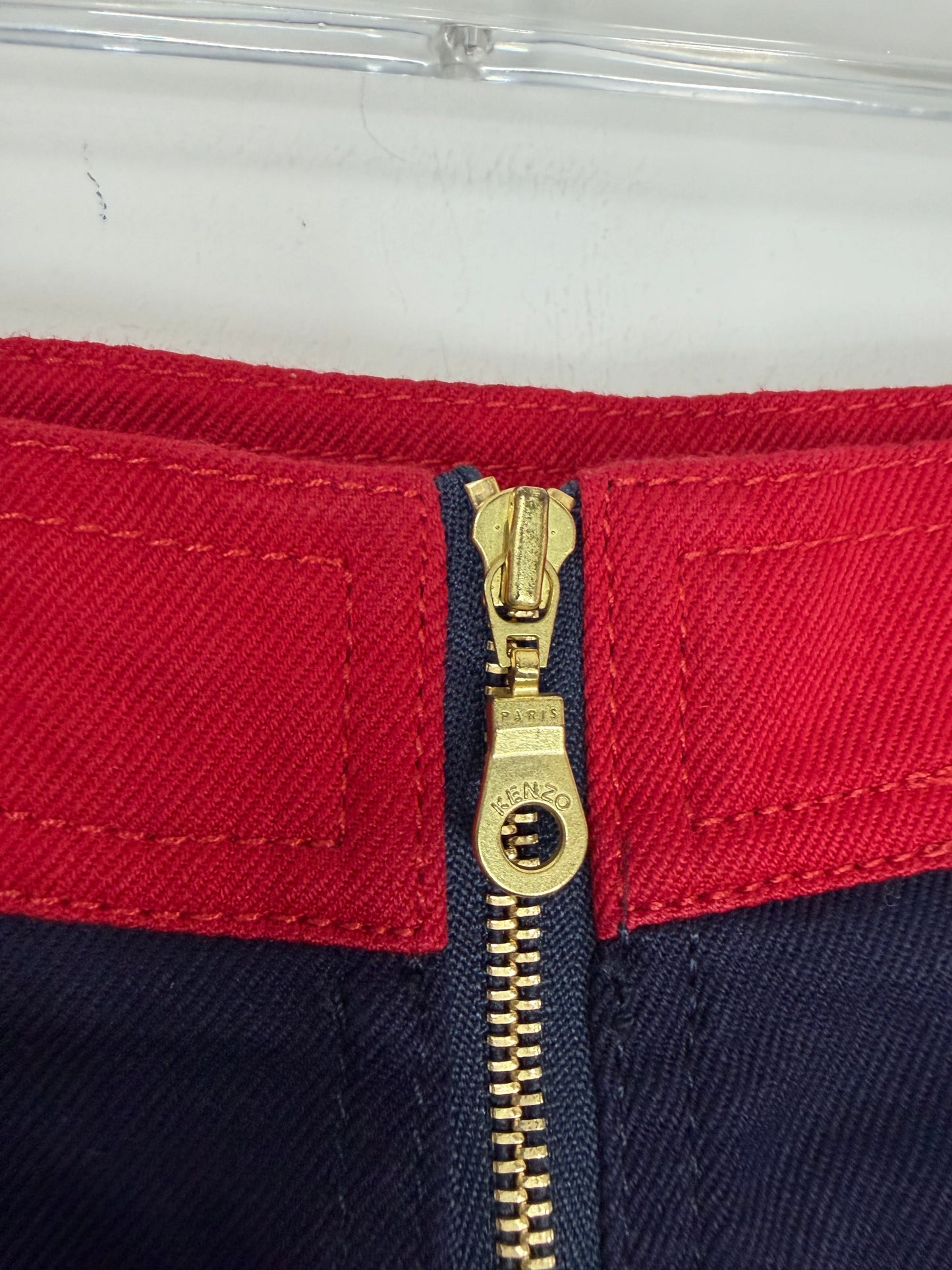 Red Navy Colorblock Rivet Pencil Skirt | Sz FR38