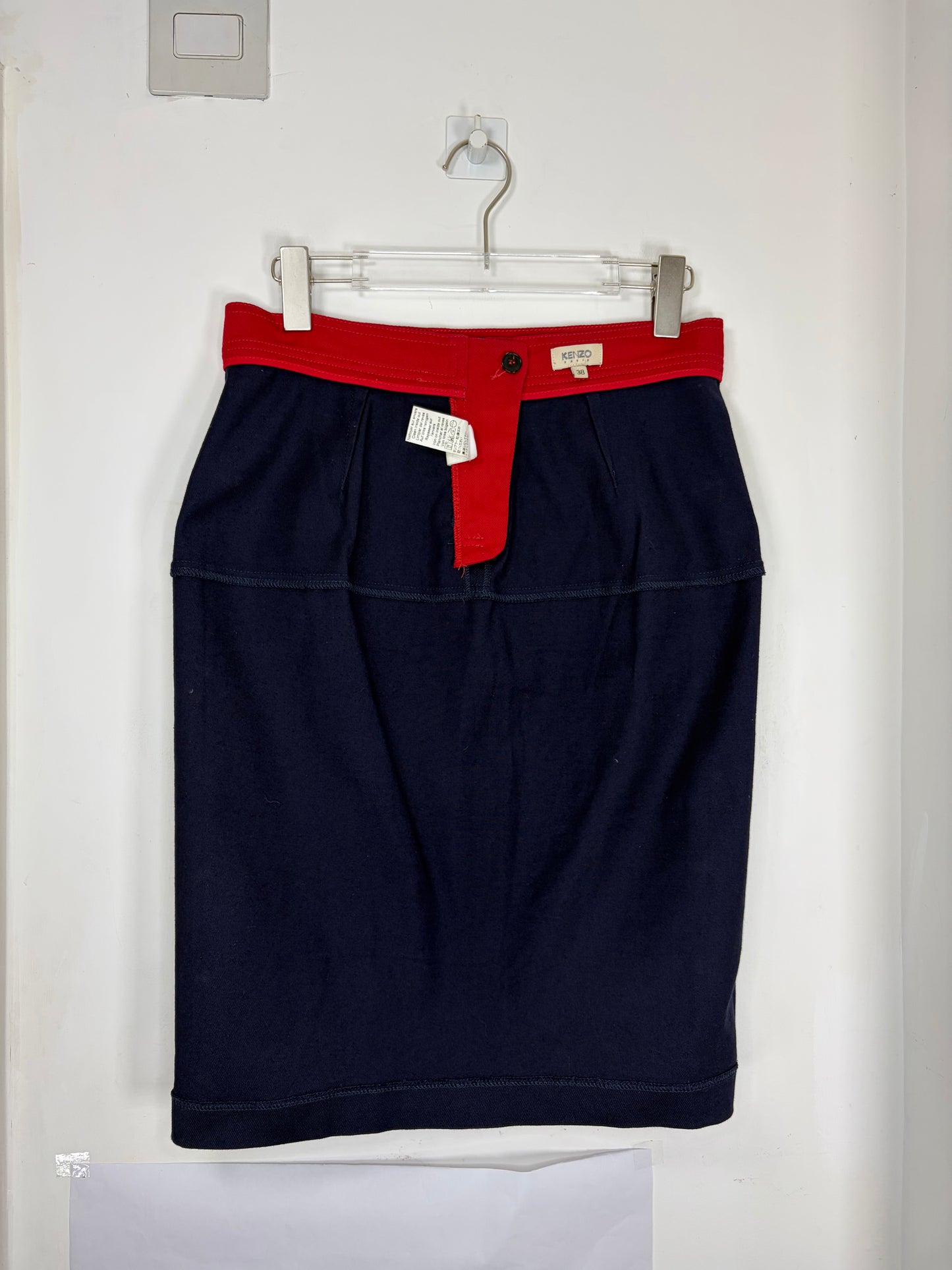 Red Navy Colorblock Rivet Pencil Skirt | Sz FR38