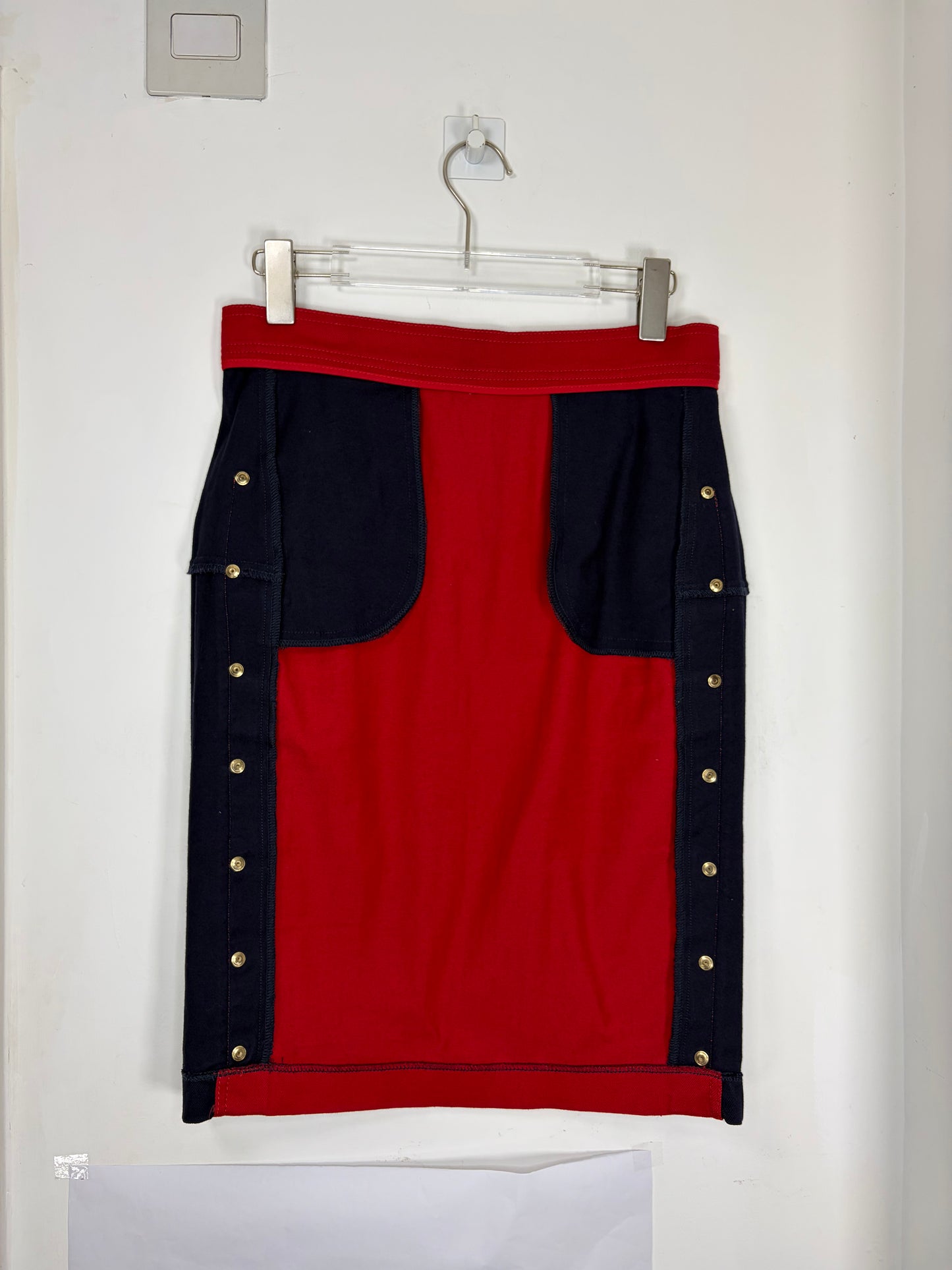 Red Navy Colorblock Rivet Pencil Skirt | Sz FR38