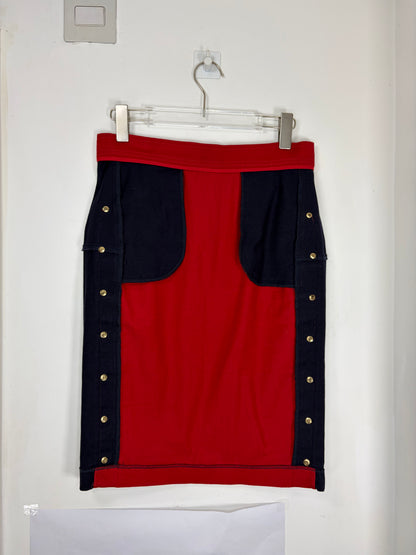 Red Navy Colorblock Rivet Pencil Skirt | Sz FR38