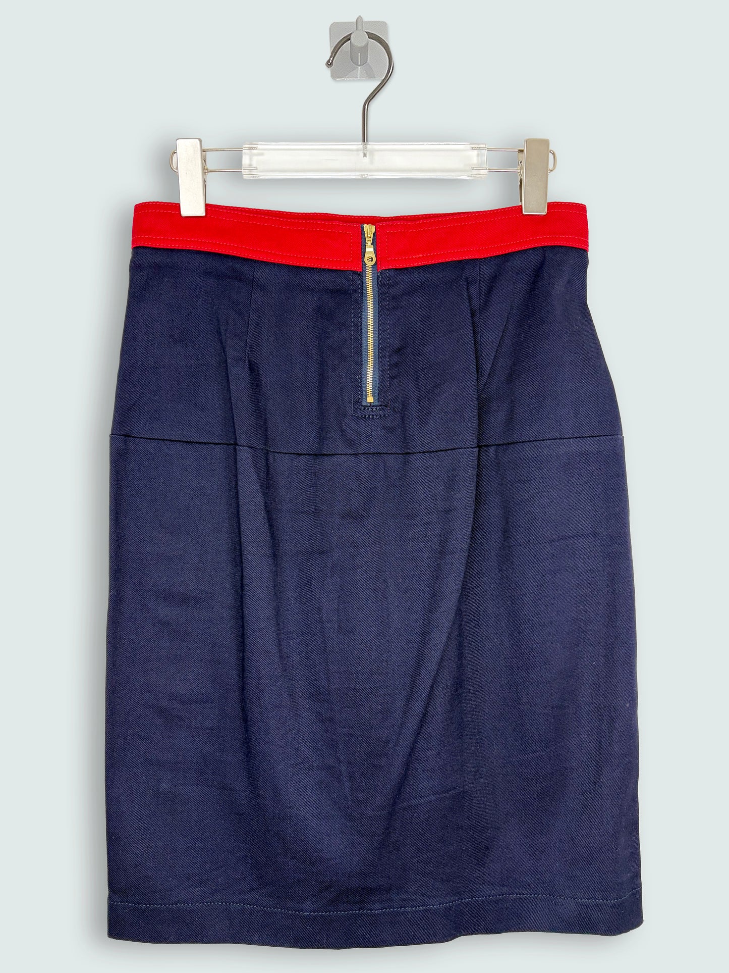 Red Navy Colorblock Rivet Pencil Skirt | Sz FR38