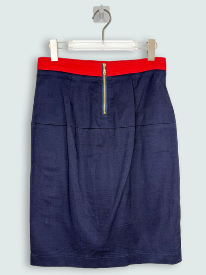 Red Navy Colorblock Rivet Pencil Skirt | Sz FR38