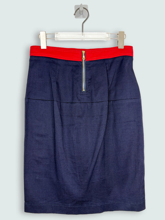 Red Navy Colorblock Rivet Pencil Skirt | Sz FR38