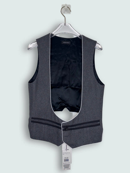 Wool Cashmere Grey Gilet Vest Low-Cut Front w Piping | Sz EU46