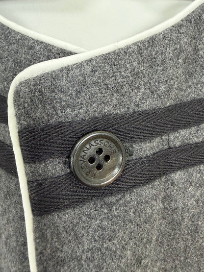 Wool Cashmere Grey Gilet Vest Low-Cut Front w Piping | Sz EU46