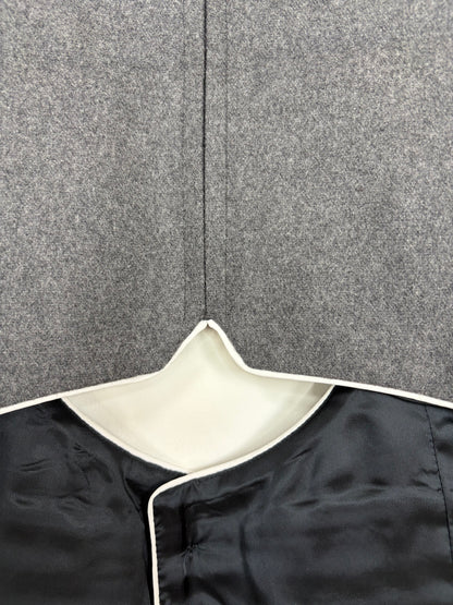 Wool Cashmere Grey Gilet Vest Low-Cut Front w Piping | Sz EU46