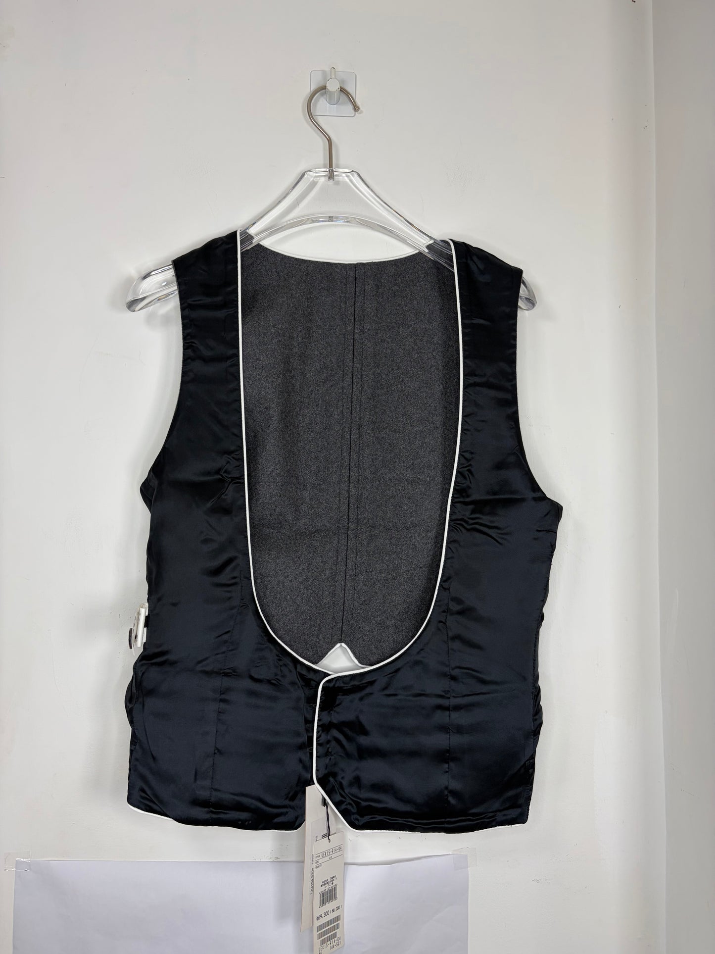 Wool Cashmere Grey Gilet Vest Low-Cut Front w Piping | Sz EU46