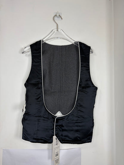 Wool Cashmere Grey Gilet Vest Low-Cut Front w Piping | Sz EU46