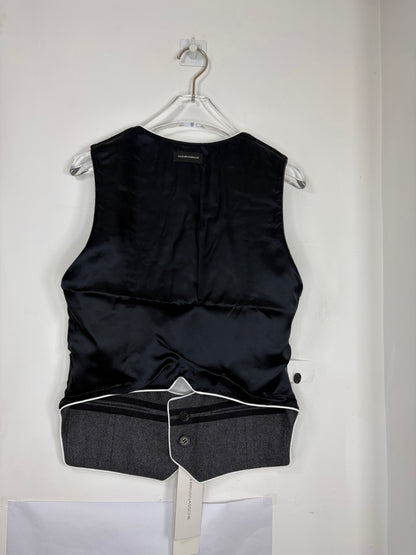 Wool Cashmere Grey Gilet Vest Low-Cut Front w Piping | Sz EU46
