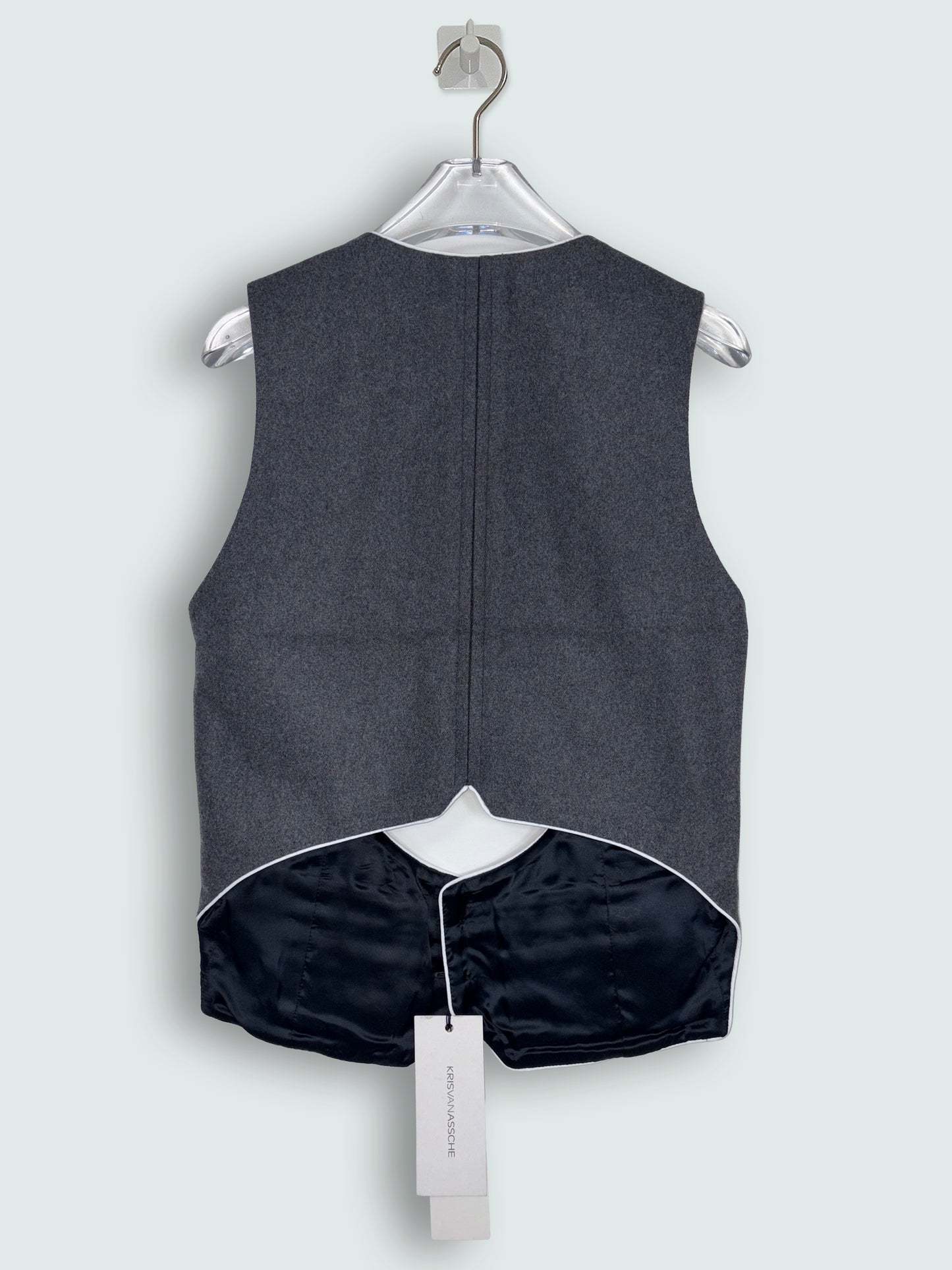 Wool Cashmere Grey Gilet Vest Low-Cut Front w Piping | Sz EU46