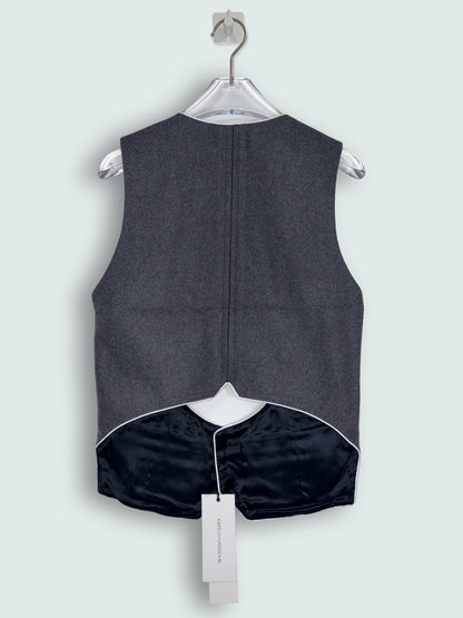 Wool Cashmere Grey Gilet Vest Low-Cut Front w Piping | Sz EU46