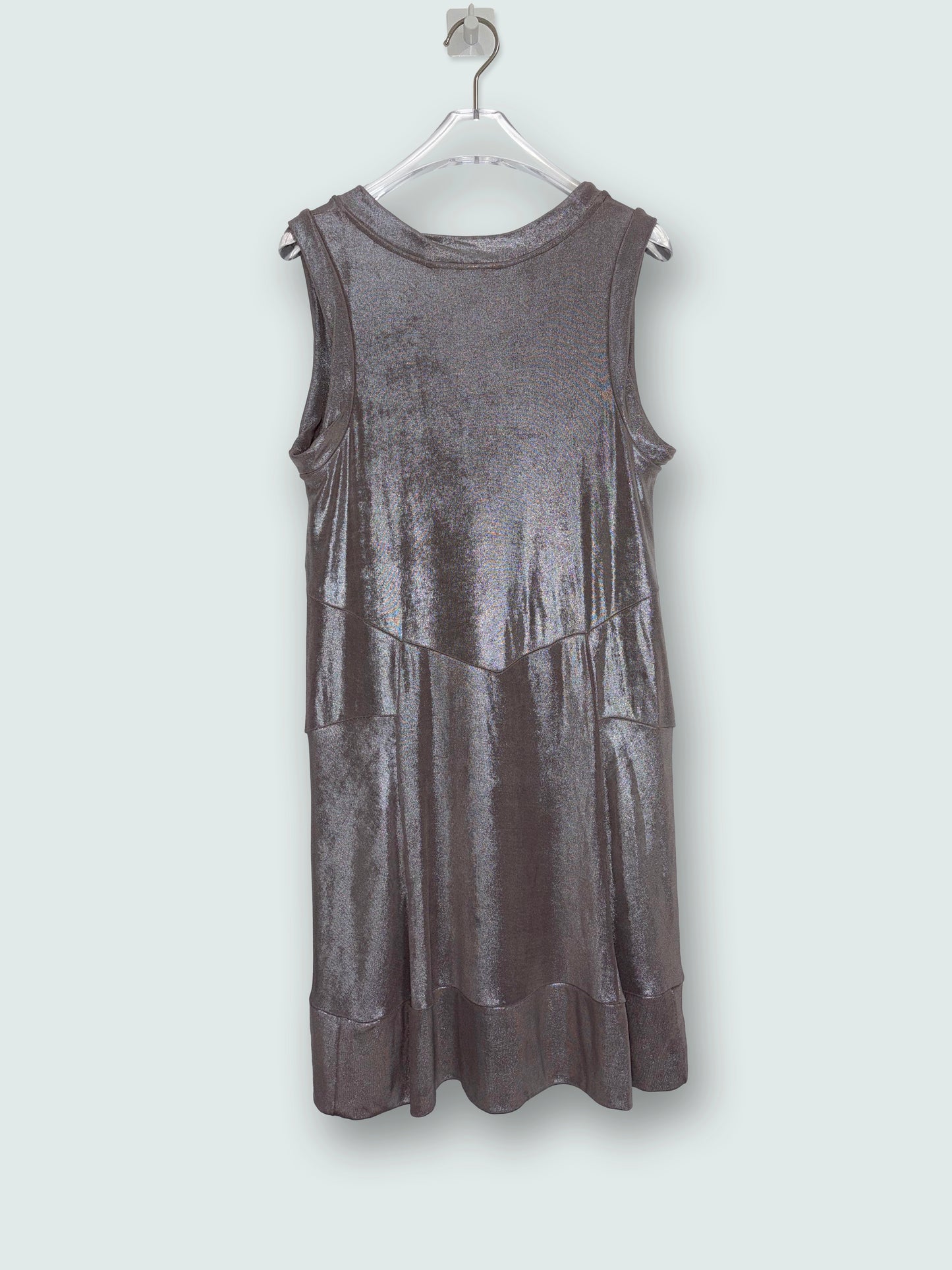 Party Metallic Silver V-Neck Mini Shift Dress | Sz XSmall