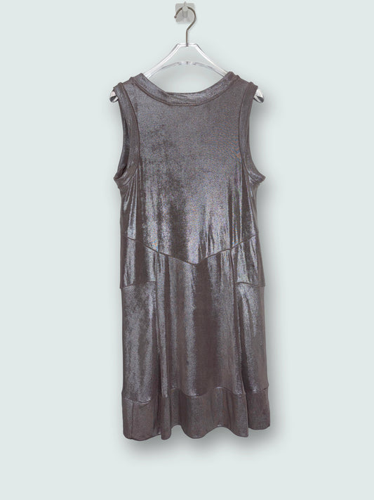 Party Metallic Silver V-Neck Mini Shift Dress | Sz XSmall