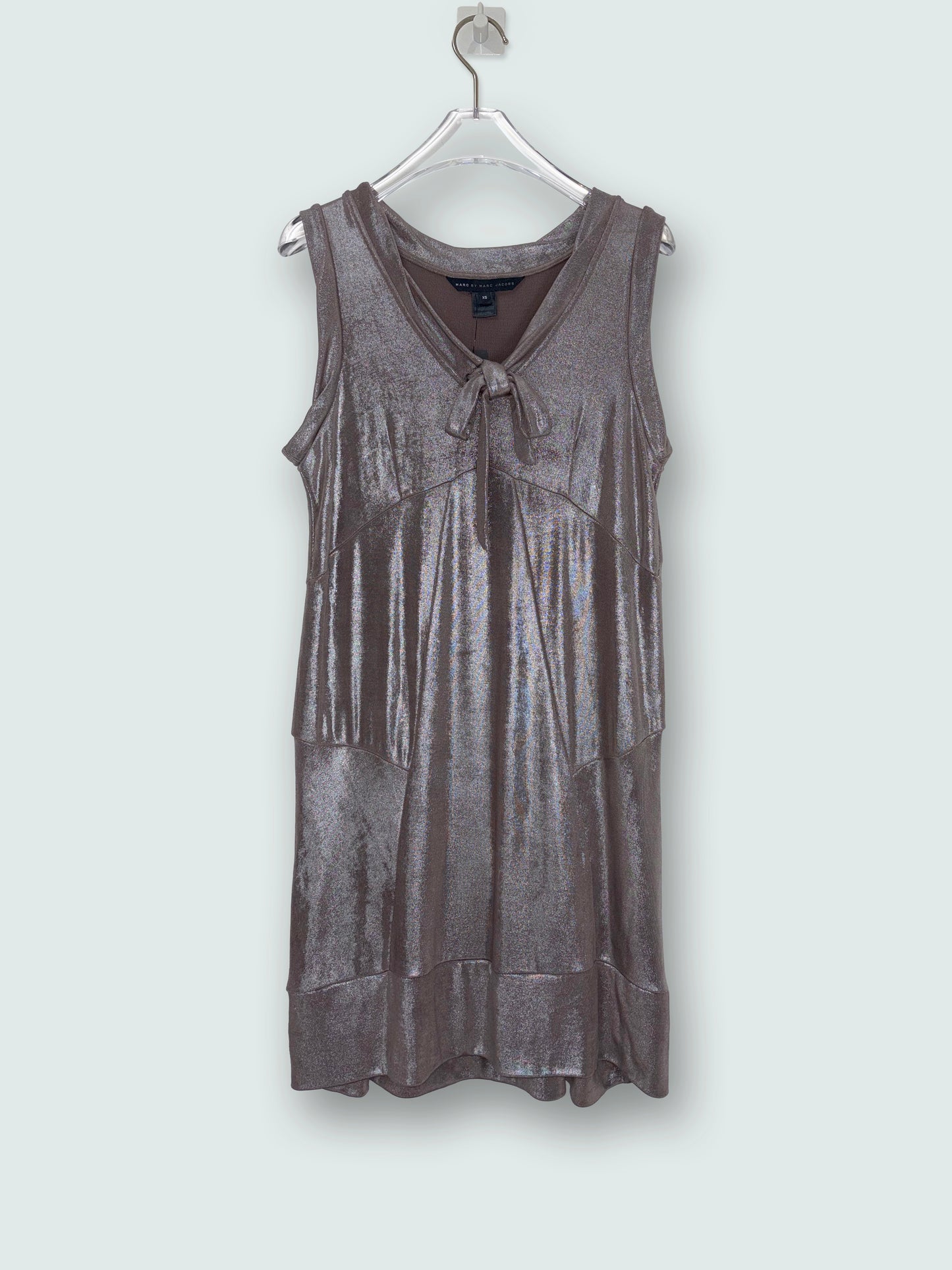 Party Metallic Silver V-Neck Mini Shift Dress | Sz XSmall