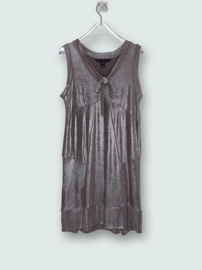 Party Metallic Silver V-Neck Mini Shift Dress | Sz XSmall