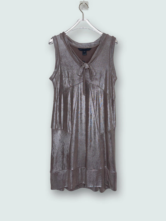 Party Metallic Silver V-Neck Mini Shift Dress | Sz XSmall
