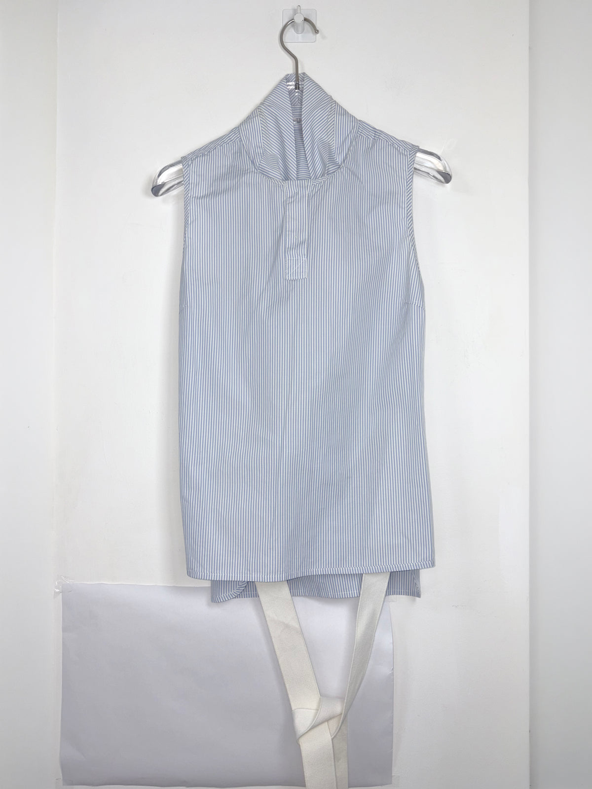 Blue & White Stripe Top w/ Crisscross Strap Belt | Sz XS