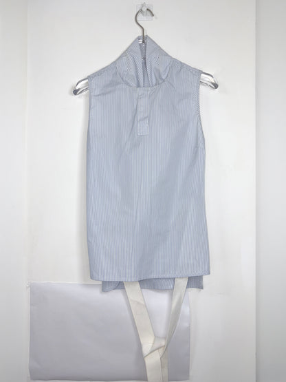 Blue & White Stripe Top w/ Crisscross Strap Belt | Sz XS