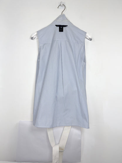 Blue & White Stripe Top w/ Crisscross Strap Belt | Sz XS