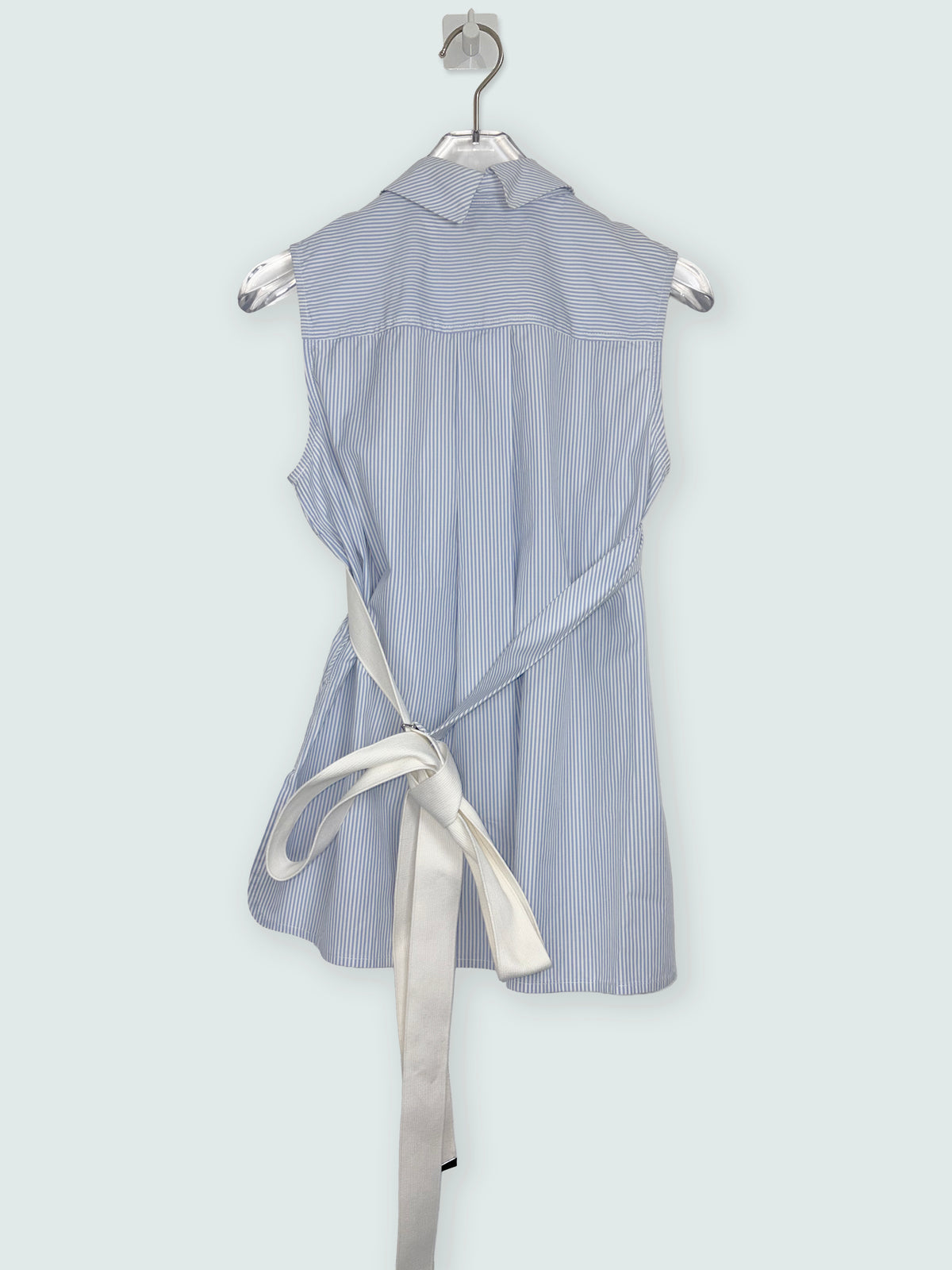Blue & White Stripe Top w/ Crisscross Strap Belt | Sz XS