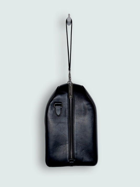 2013 Black Leather Zipper Wristlet Boxy Clutch
