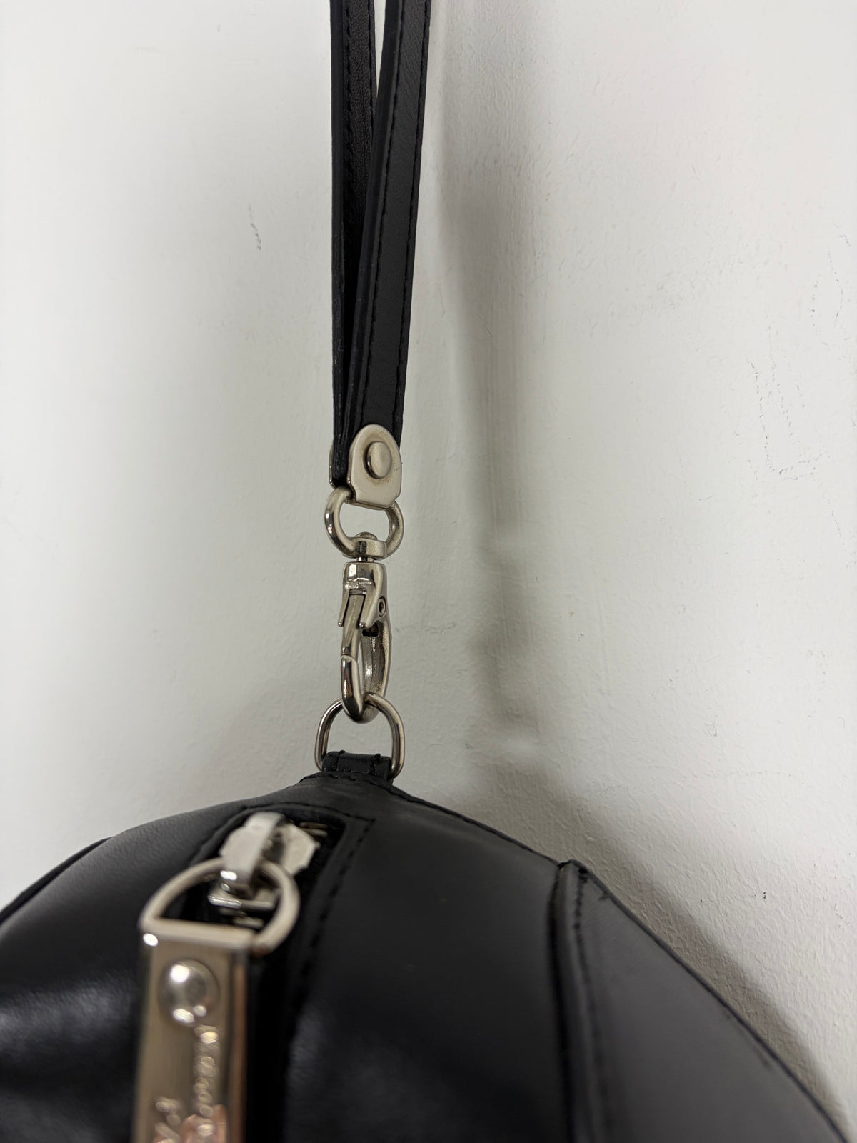 2013 Black Leather Zipper Wristlet Boxy Clutch