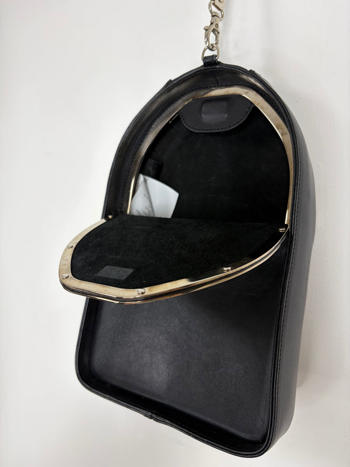 2013 Black Leather Zipper Wristlet Boxy Clutch
