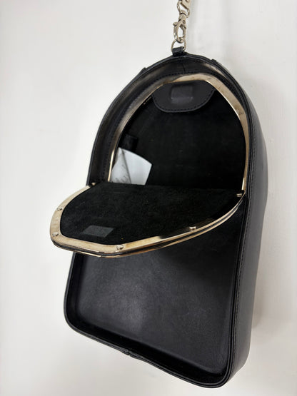 2013 Black Leather Zipper Wristlet Boxy Clutch