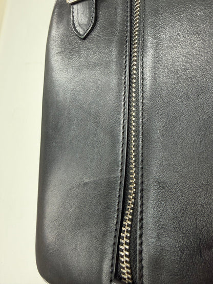 2013 Black Leather Zipper Wristlet Boxy Clutch