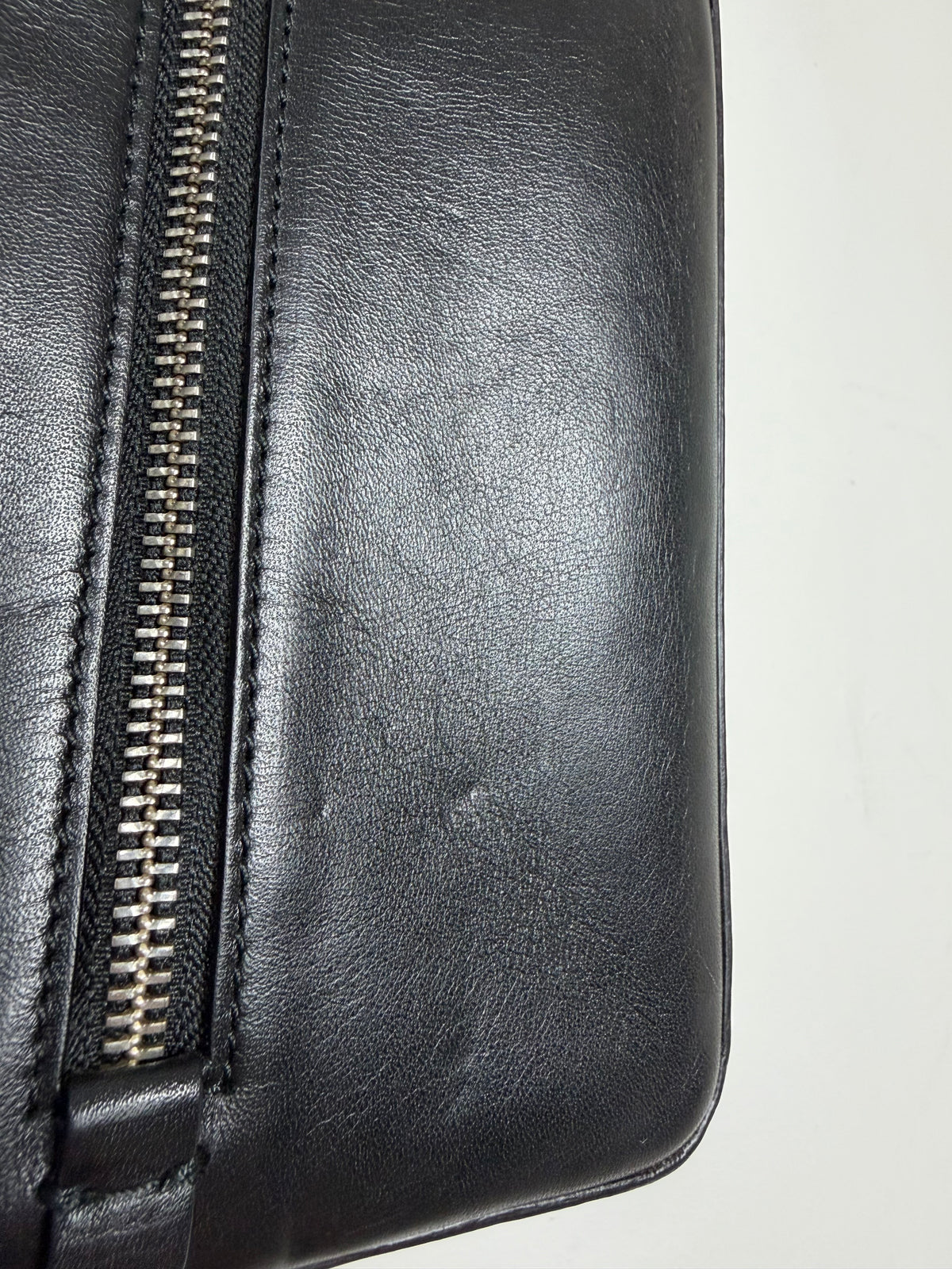 2013 Black Leather Zipper Wristlet Boxy Clutch