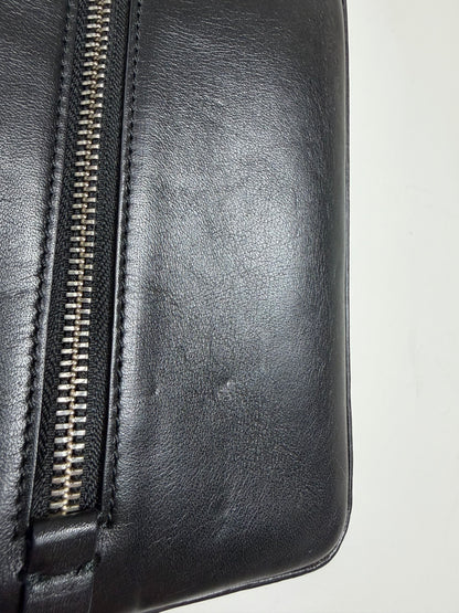 2013 Black Leather Zipper Wristlet Boxy Clutch