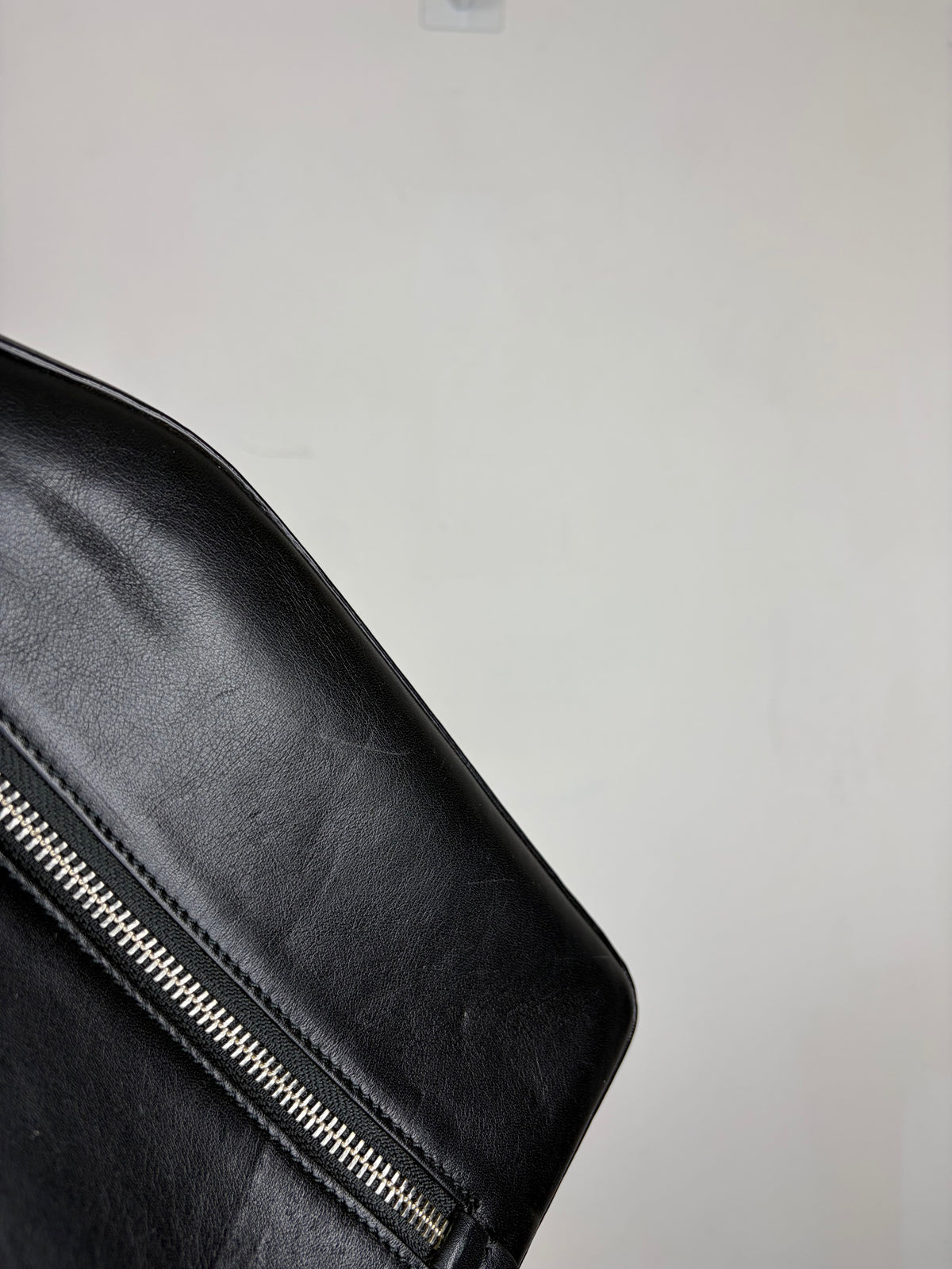 2013 Black Leather Zipper Wristlet Boxy Clutch