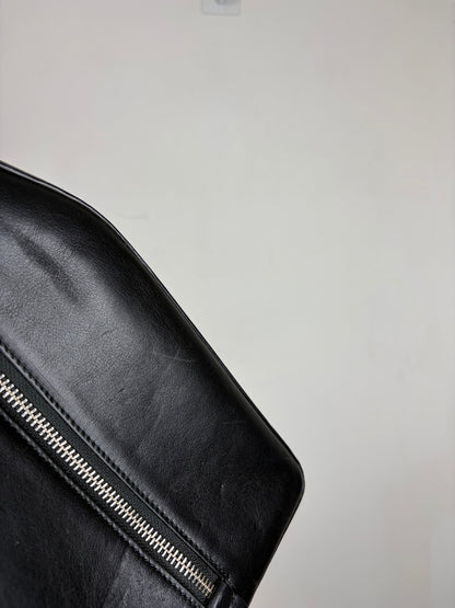 2013 Black Leather Zipper Wristlet Boxy Clutch