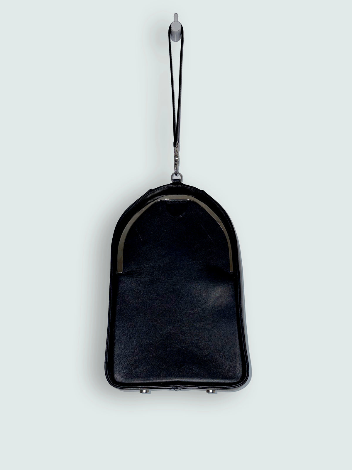 2013 Black Leather Zipper Wristlet Boxy Clutch