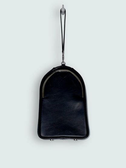 2013 Black Leather Zipper Wristlet Boxy Clutch