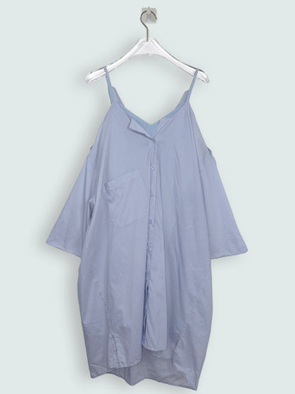 Layered Shirt Dress Light Blue Cotton | Sz IT38