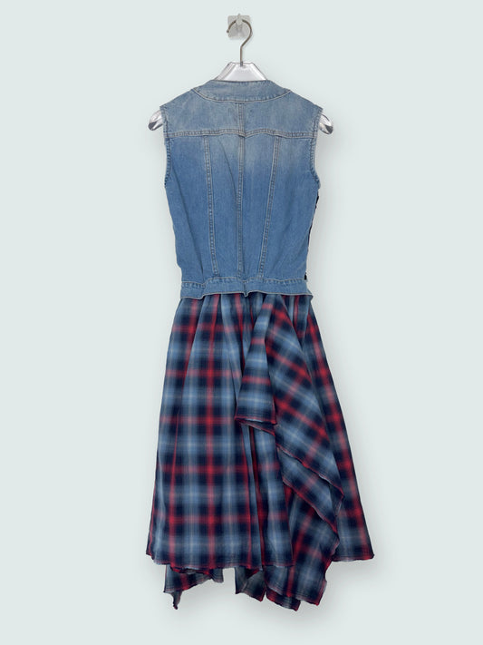 Denim top Tartan Plaid Draped Skirt | Sz IT 38~Small