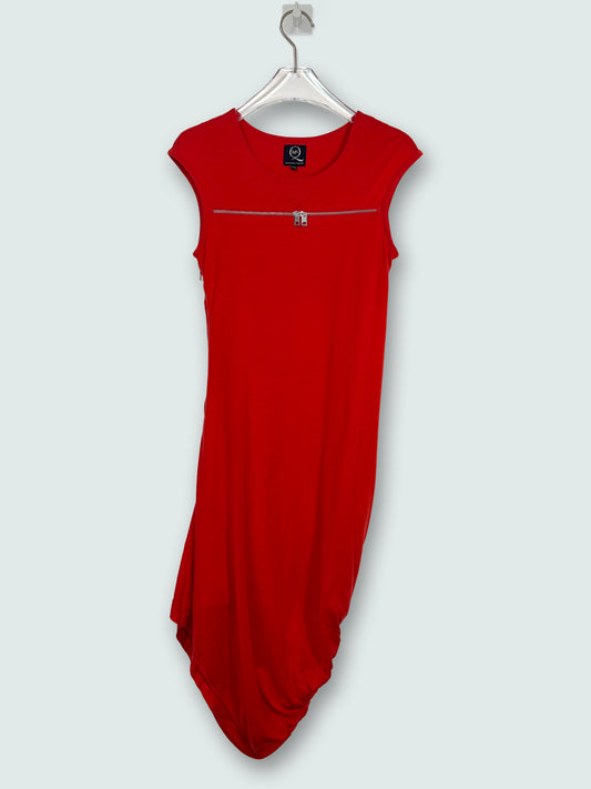 Red Zip Detail Ruched Asymmetry Dress | Sz Small